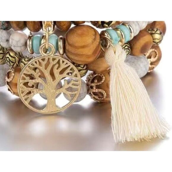 NWT 4 PC Multilayered Brown Wooden Boho
Round Beaded Bracelet Jewelry Set - Picture 4 of 4